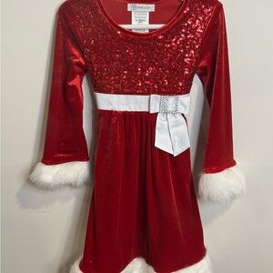 Bonnie Jean Girls Dress Party Velvet Scarlett Fur Christmas Santa Holiday